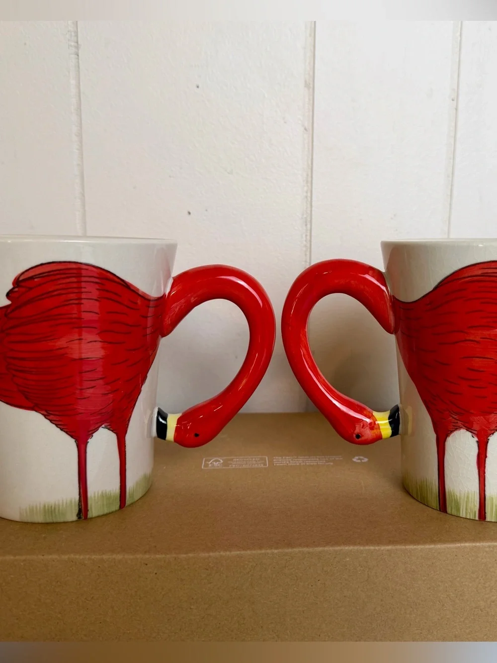 Vintage Pier 1 Hand Painted Set of Flamingo Mugs (2)